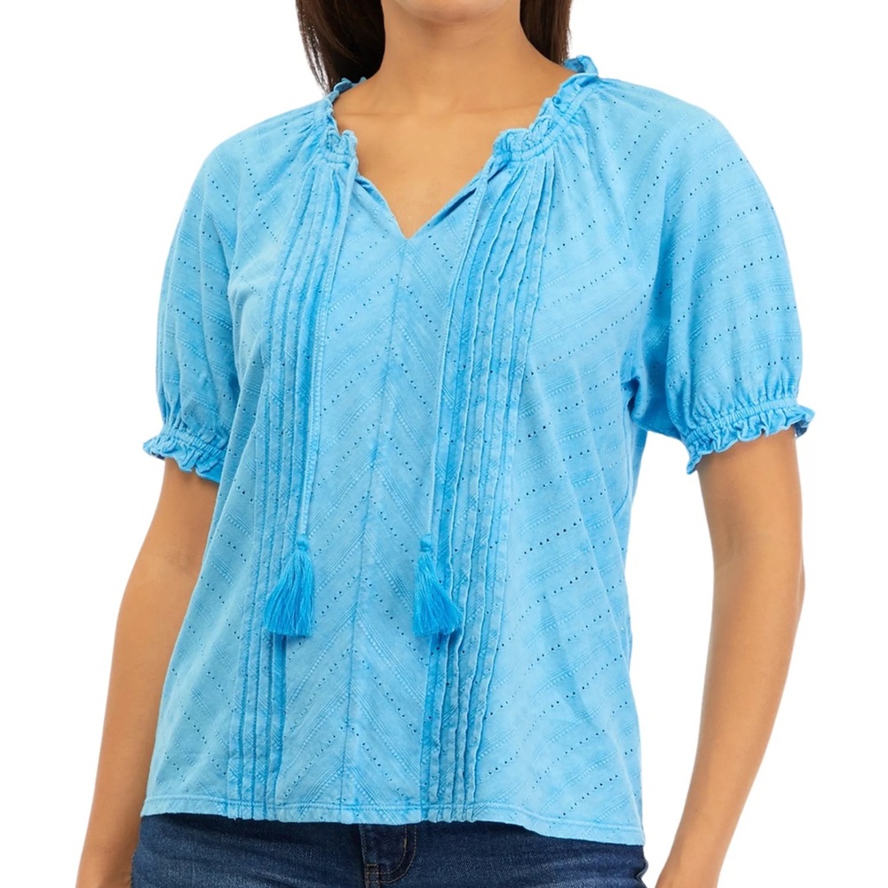 Women's Wonderly Light Blue Pintuck Peasant Top With Boho Feel. Size XXL
